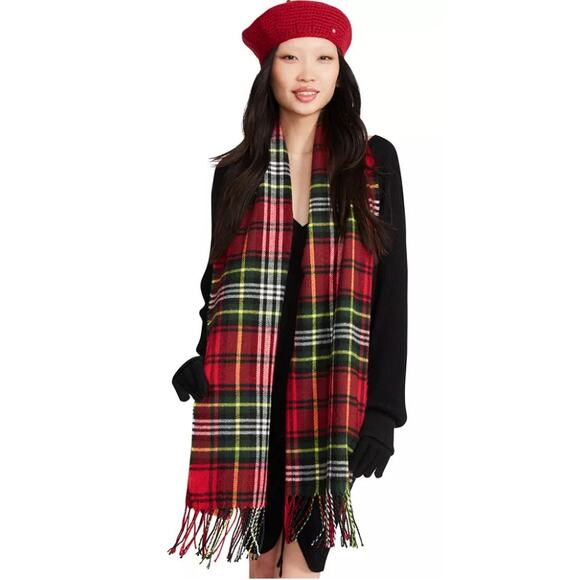 NEW Steve Madden RedTartan Plaid Scarf with Fringe Detail Winter Warm NWT - Picture 1 of 9